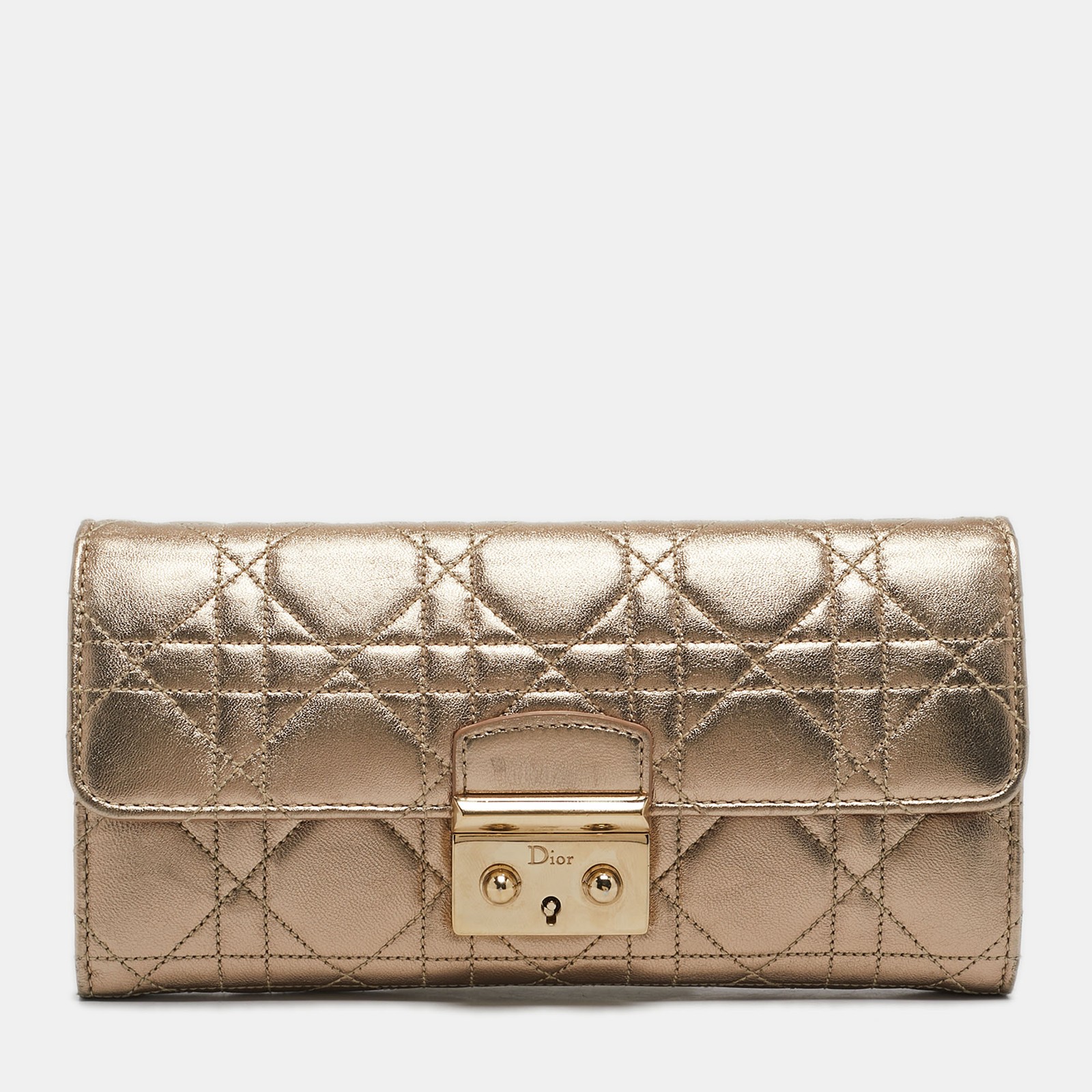 Dior Gold Cannage Leather Miss Dior Rendezvous Wallet on Chain