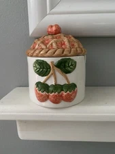 White Sugar Bowl With Strawberry Accents