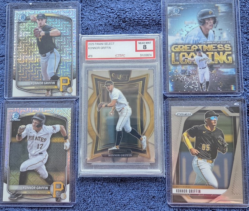 Pittsburgh Pirates Rookie Sensation Konnor Griffin 5-Card Lot.  One graded nm