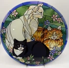 Beautiful Vintage Joan Baker Stained Glass Tiffany Cats in Garden Sun Catcher