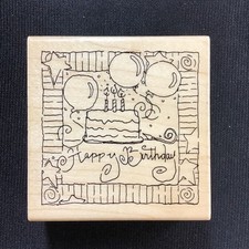 Happy Birthday Background Rubber Stamp Cake, Candles, Balloons, Stars  Stripes