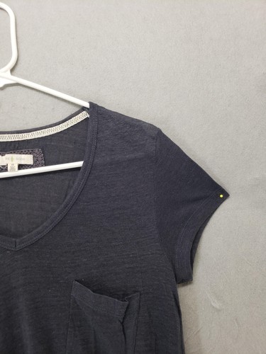Pure + Good Shirt Womens XS Navy Blue 100% Linen Short Sleeve Pocket Lightweight - Picture 3 of 18
