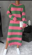 SHEIN Women Sweater Striped Midi Dress Small Long Sleeve Pullover oversized Fit
