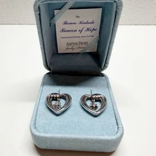 Ashton Drake Beacon of Hope Heart Wave Star Sterling Silver Diamond Earrings 