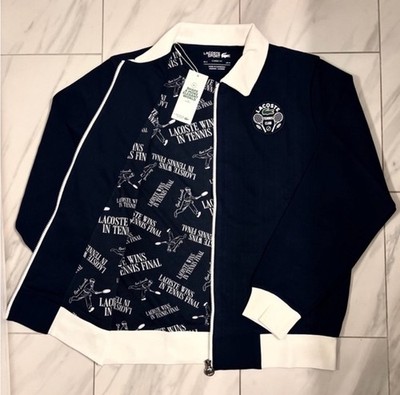 Lacoste Men's Full Zip Tennis Jacket Navy Blue White $220 New