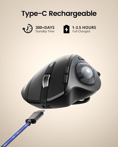 Modern Wireless Trackball Mouse - Ergonomic Design, Quiet Operation, Gray Ball - Picture 8 of 9