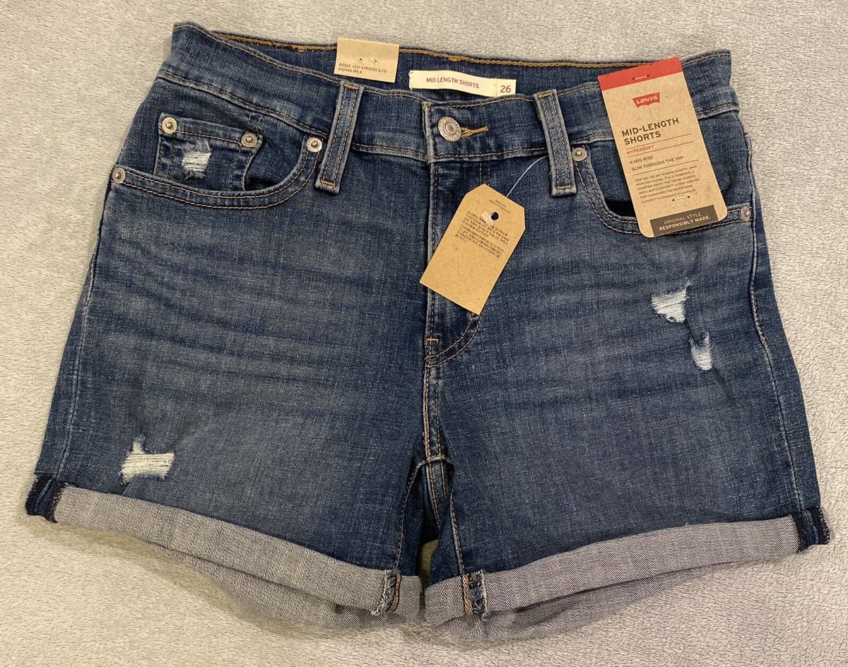 Levis Womens Shorts Plus Size 26W Blue Denim Bermuda Mid-Rise Mid