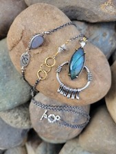 Artisan Labradorite and Drusy  Accent Sterling Silver Pendant Statement Necklace