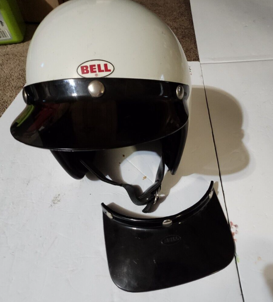 Vtg Bell Super Magnum S/M Helmet White 70s Open Face USA Chopper 