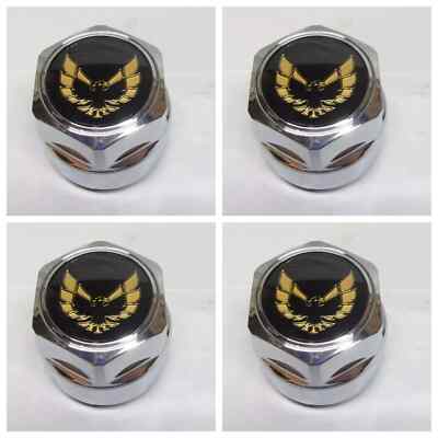 77-92 FIREBIRD TA ALUMINUM WHEEL GOLD BIRD PLASTIC CHROME CENTER CAPS SET 4 608M