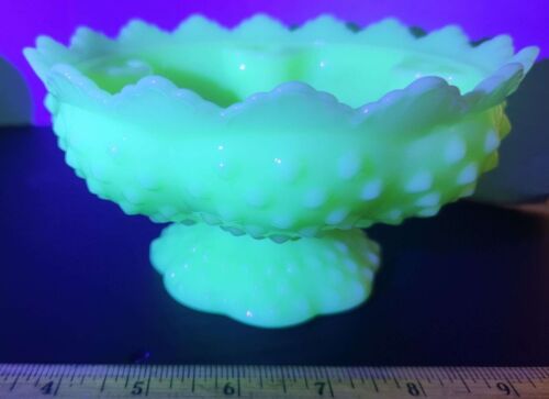 Fenton Hobnail Uranium Custard Glass Epergne Centerpiece Candle Holder Vintage