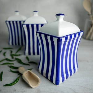 navy blue tea coffee sugar canisters