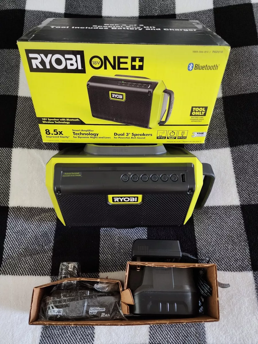 RYOBI 18V ONE Speaker w Bluetooth 2Ah Battery Charger PAD01B NEW SEALED