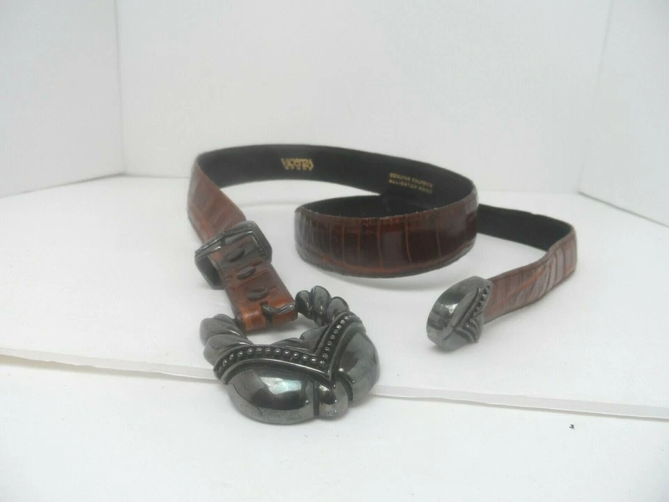 Cinturón Vicenza Sport Cuero Piel de becerro Estampado de Caimán Marrón con Tono Negro - Talla 30 Foto 2 de 4