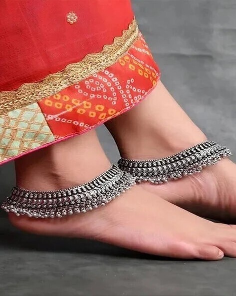 Silver Ghungroo anklets oxidized Indian oxidised jewelry, oxidised anklets