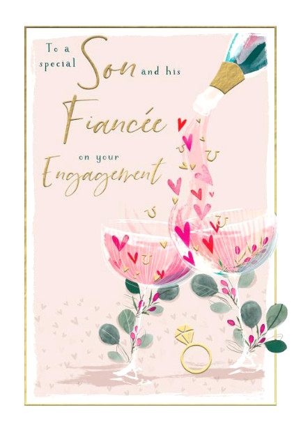 Engagement Card Son Congratulations 9"" Card *Gold foiling, & paper pages inside*