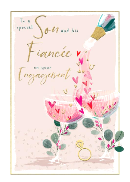 Engagement Card Son Congratulations 9"" Card *Gold foiling, & paper pages inside*