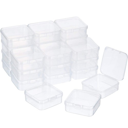 24Pack Small Clear Plastic Storage Container Box w/ Hinged Lids 2.12x2 ...