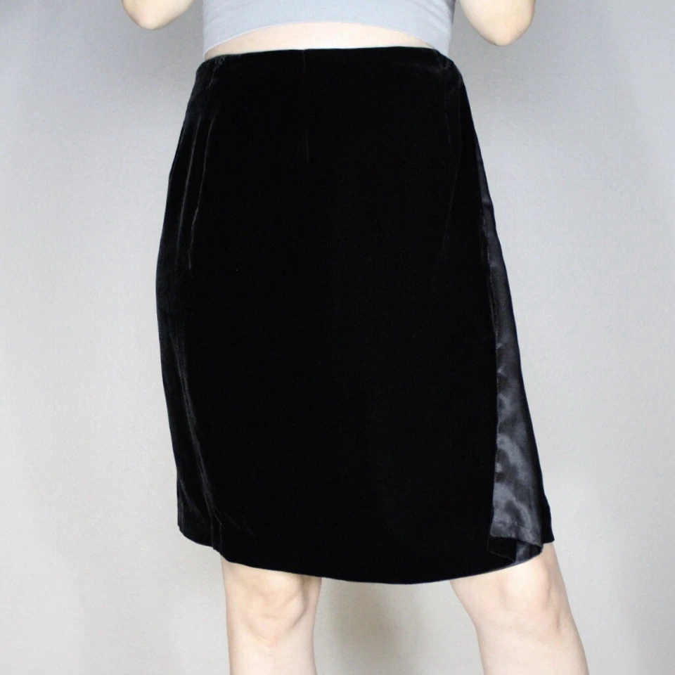 Falda corta vintage Talbots terciopelo mezcla seda verdadera envolvente talla 4 lápiz negra años 90 Foto 2 de 4