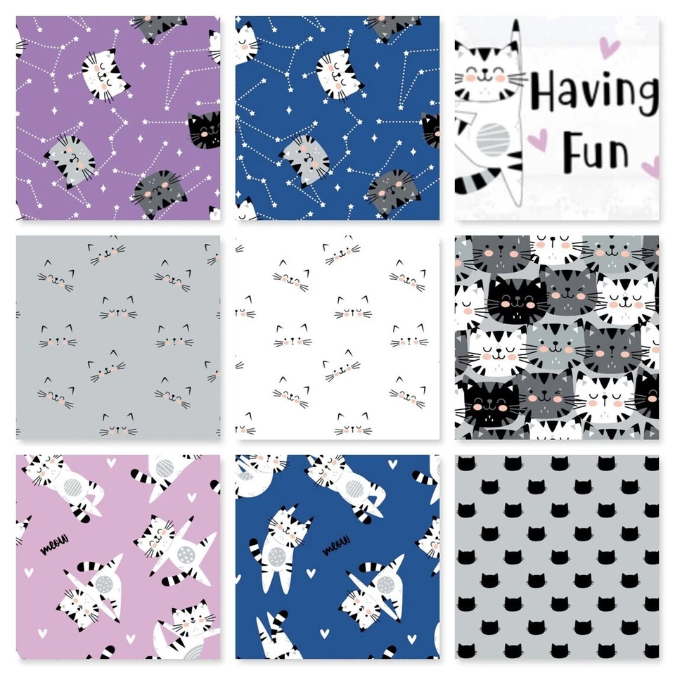 Cats Having Fun Kittens Navy Baby Nursery Quilting Cotton 44" Fabric by the Yard - Image 3 of 4