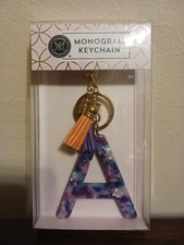 "A" Purple Monogram Keychain Purple/Peach Tassels by Modern Expressions - NIB