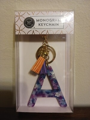 ''A'' Purple Monogram Keychain Purple/Peach Tassels by Modern Expressions - NIB