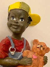 Young's Inc African American Figurine. Boy & His Teddy Bear - 1990's? Fine 3.25"