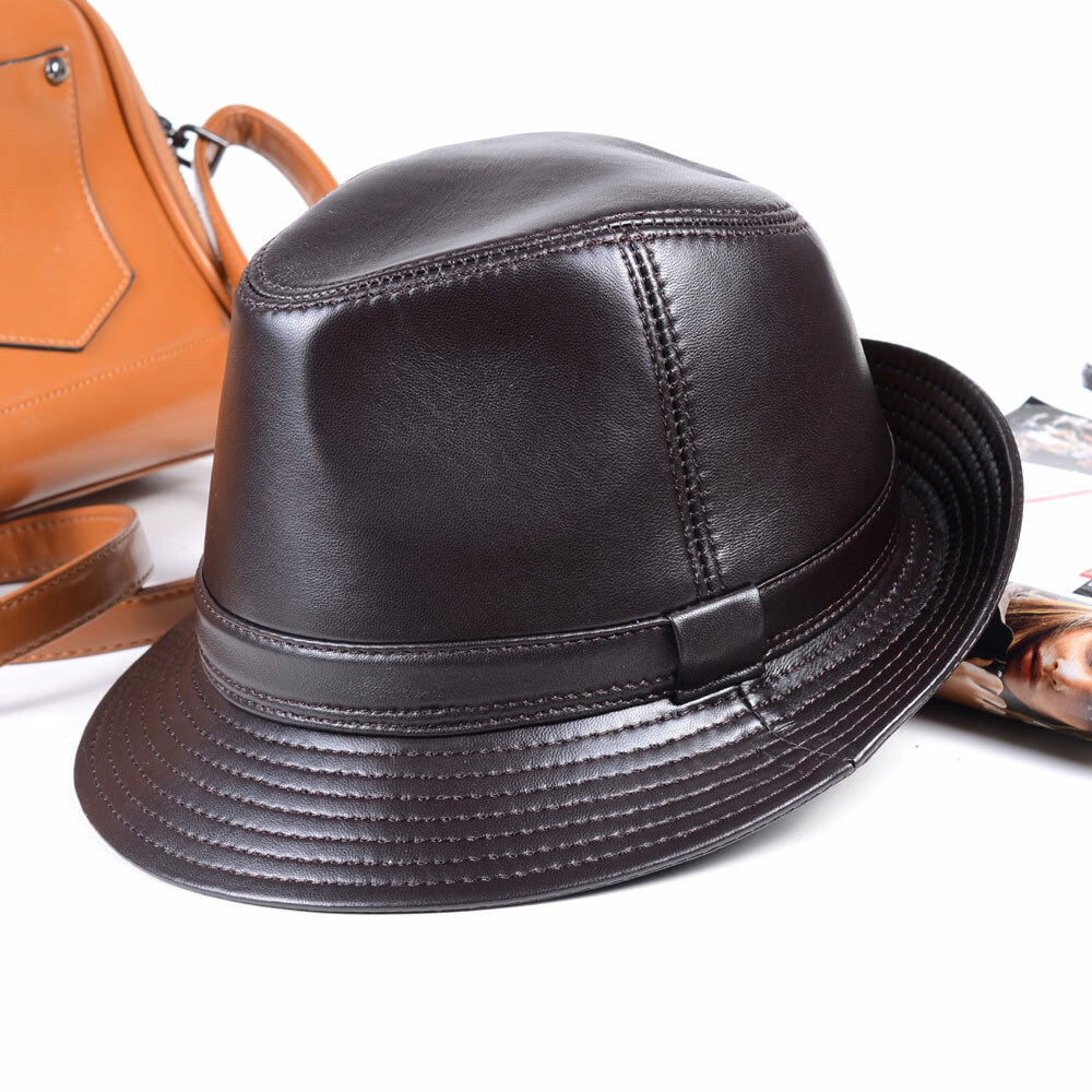 Para hombre y mujer 100 % cuero real piel de oveja sombrero caballero sombreros/gorras Fedora