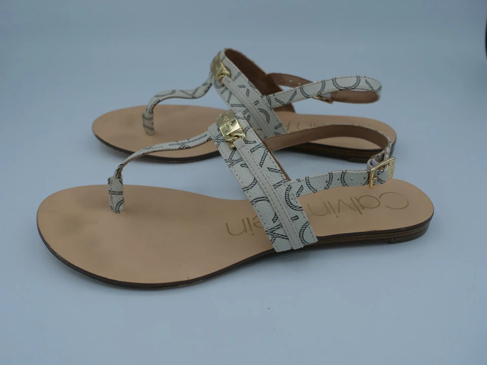 Женские сандалии CALVIN KLEIN Soley с монограммой размер 7,5 белые с логотипом ремешком на спине - Изображение 2 из 4