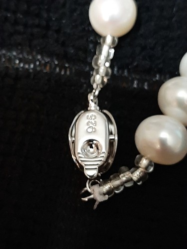 Fresh Water Pearls & Jade 925 Sterling Silver Necklace Hand Strung Pearl Jewelry - Picture 6 of 6