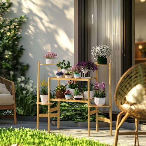 Multi Tiered Wooden/Bamboo Plant Stand Garden Patio Large Flower Exhibition Rack - Picture 58 of 63