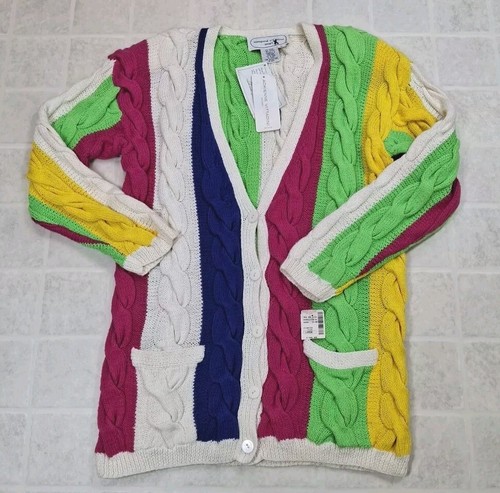 New Vtg Adrienne Vittadini Cardigan Sweater Womens Large Rainbow Saks Fifth Ave - Picture 2 of 14