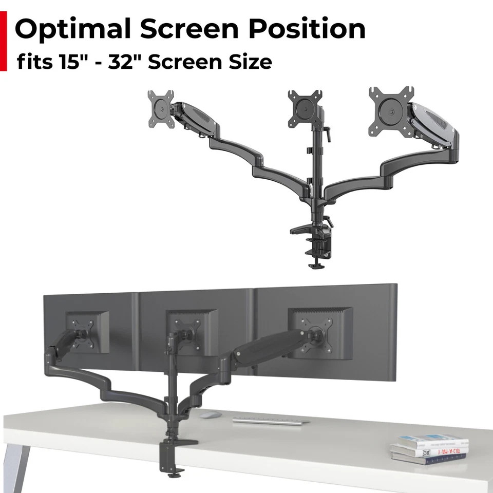 Triple Monitor Mount Desk Stand 3 Arm LCD LED HD Screen Holder 32" up to 8kg - image 4 of 4