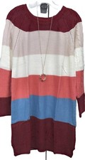 NWT Lularoe Small White Blush Maroon Salmon Wide Striped Lauren Sweater Dress