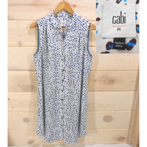 CAbi Gr. Medium Camilla Shirtkleid ärmellos blau weiß Leopardenmuster Stil 5233