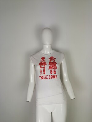 HAPPINESS MAGLIA MAGLIETTA T-SHIRT TAGLIA S COLORE BIANCO ROSSO