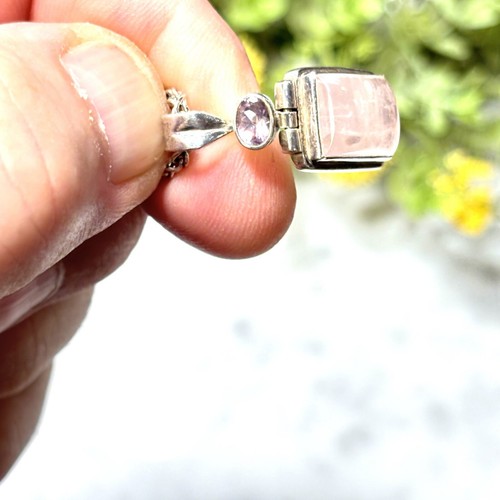 Sterling Silver 925 Pink Moonstone Amethyst Swivel Pendant Necklace 18” L Signed - 第 6/9 張圖片