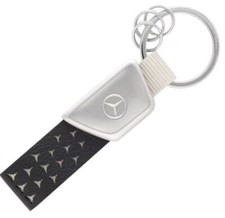 Mercedes-Benz Schl&uuml;sselanh&auml;nger Logo schwarz silber Edelstahl Apfelleder Nylon