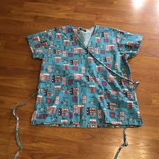 Scrub Top Pink Ribbon Absolute Size L Cure Love Short Sleeve V Neck Tie CNA