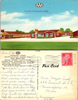 Broncho Lodge Exterior View Amarillo TX Postcard