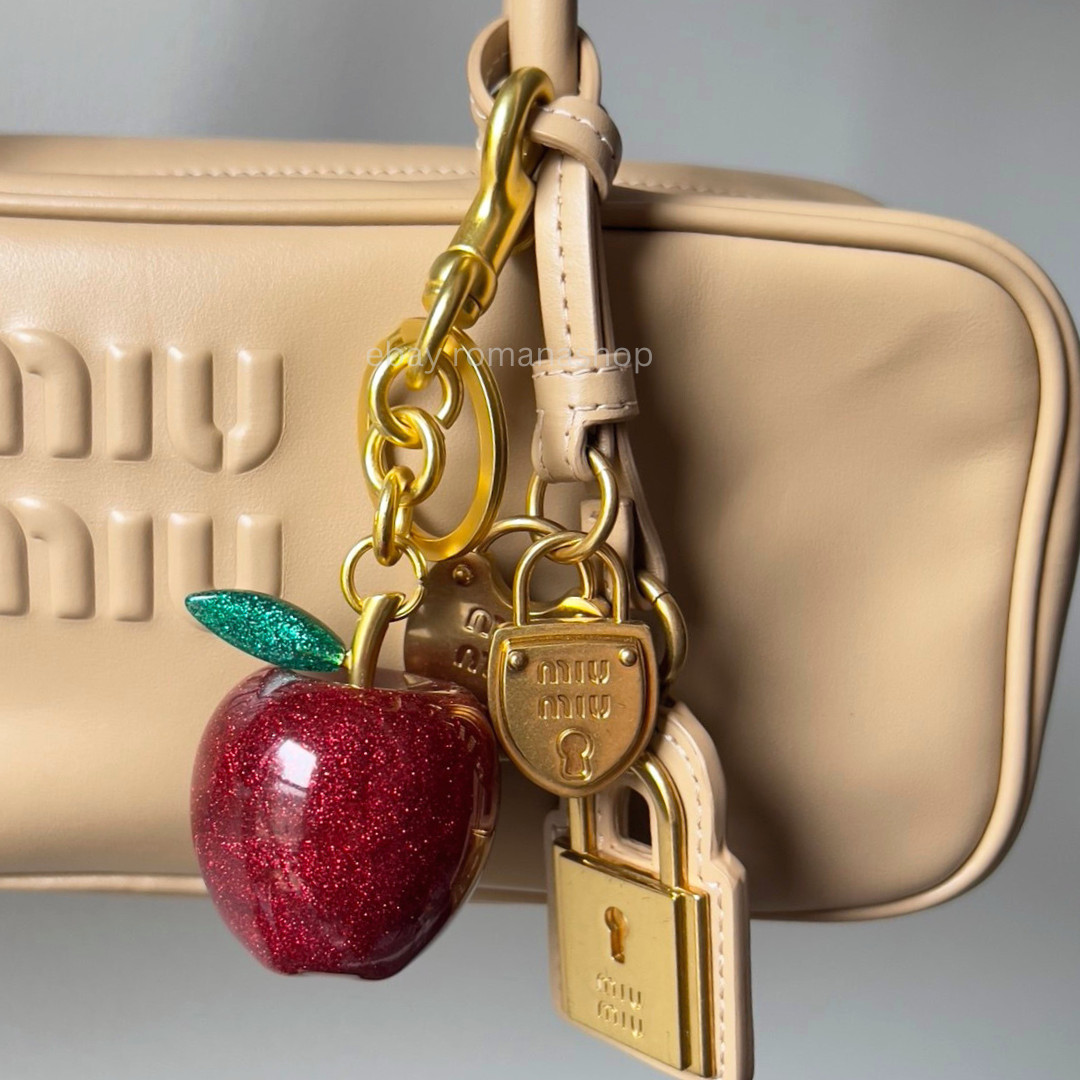 Luxury Bag Charm Cute Fruit Purse Charm Glitter Cherry Strawberry Apple Keychain