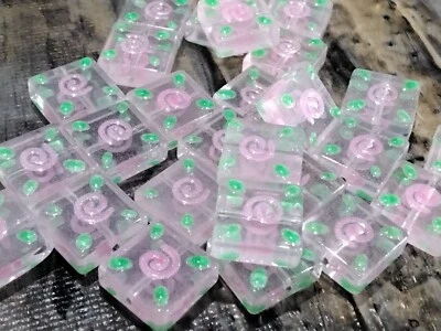 Handmade Lampwork & Enamel Square, 12x12x5.5mm, Pink, 15pce, Free Post - image 1 of 4