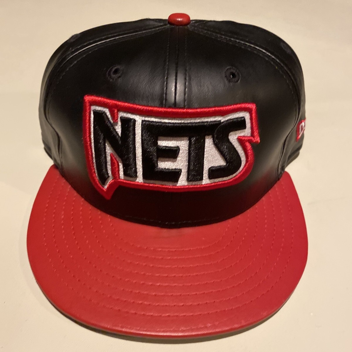 Vintage NJ Nets New Era Black Red Faux White 59FIFTY 7 1/4
