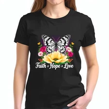 Black Cotton Short Sleeve T-Shirt with Butterfly and Floral Design -All-cotton