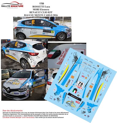 Décalcomanies 1/18 Renault Clio Rossetti Rallye Monte-Carlo 2016 - Neuf - Pour Maquette