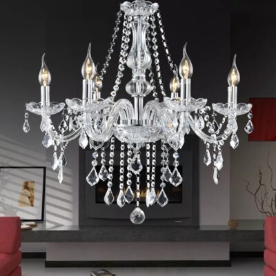 New Elegant Crystal Glass Chandelier 6-8 Light Pendant Ceiling Lighting Fixture