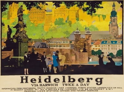 83956 Vintage Heidelberg Via Harwich Railway Travel Decor Wall Print Poster