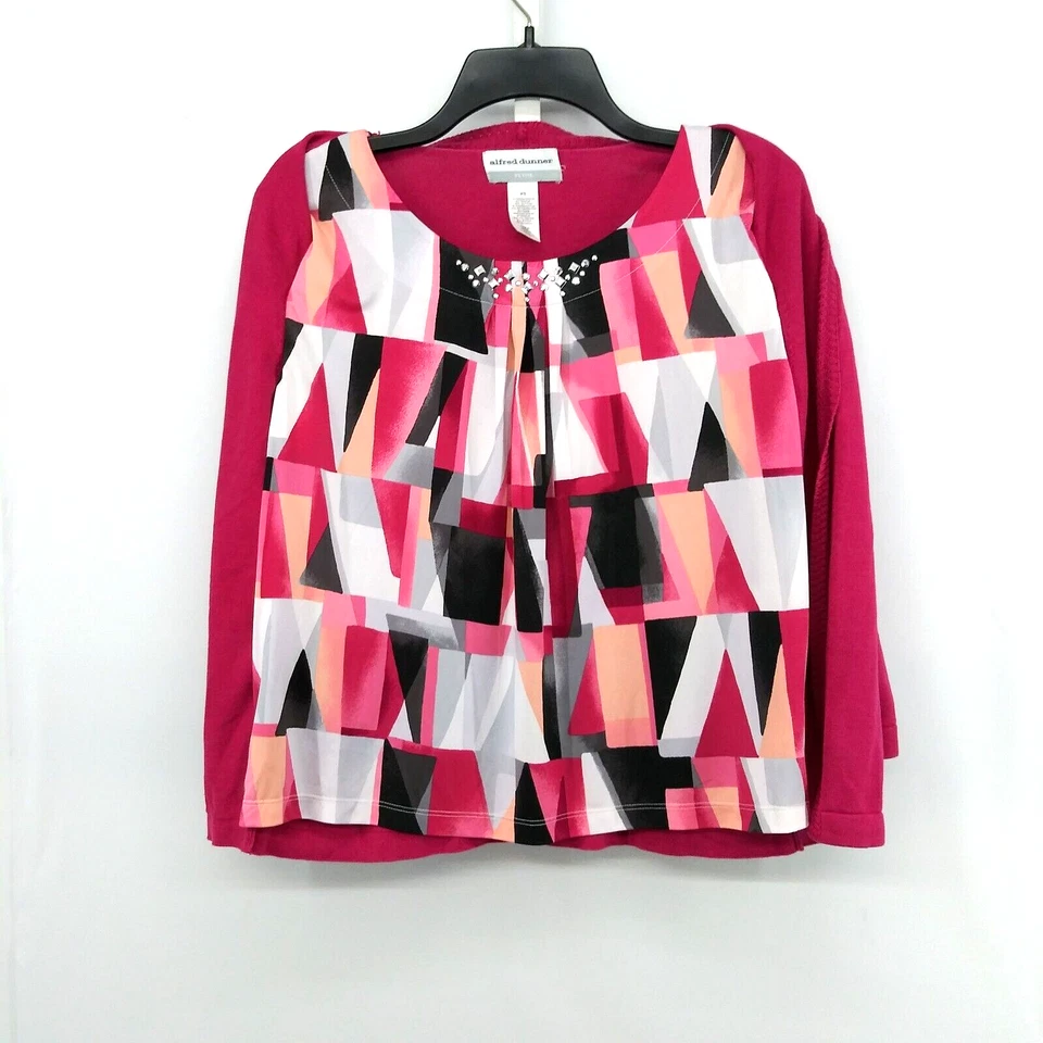 Blusa Alfred Dunner Mujer Talla PS Rosa Manga 3/4 Capas 2 en 1 Pullover Top Foto 3 de 4