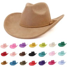 Unisex Suede Cowboy Hat Wide Brim Jazz Panama Western Fedora Women Men Outdoor