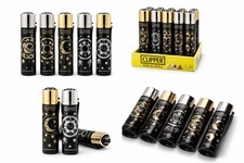 8 Clipper Reusable Lighters Black With Design Assortment - Refillable...